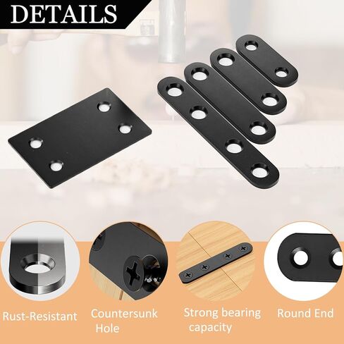 80PCS Black Metal Flat Straight Brace Bracket,5 Size Stainless Straight Flat Brackets,Mending Plates Connector Joining Fixing Brackets Brace Plates for Wood Repair Fixing in Kuwait
