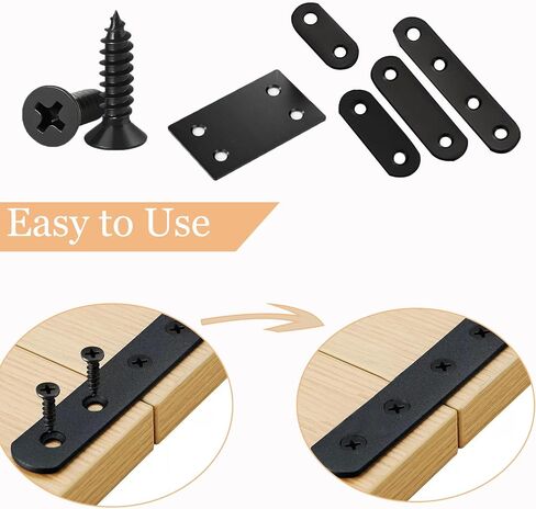 80PCS Black Metal Flat Straight Brace Bracket,5 Size Stainless Straight Flat Brackets,Mending Plates Connector Joining Fixing Brackets Brace Plates for Wood Repair Fixing in Kuwait