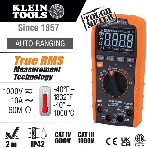 Klein Tools MM720 Digital Multimeter & 69381 Alligator Clip Test Leads, Heavy-Duty Replacement Meter Leads, 3-Foot in Kuwait