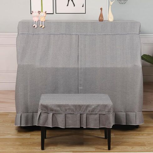 Elegant Upright Piano Cover（ don‘t with Bench Cover）, Gray Thickened Fabric, Decorative Lace Trim, Center-Opening Design, Full Protection,Center-Opening Design for Most Upright Pianos in Kuwait