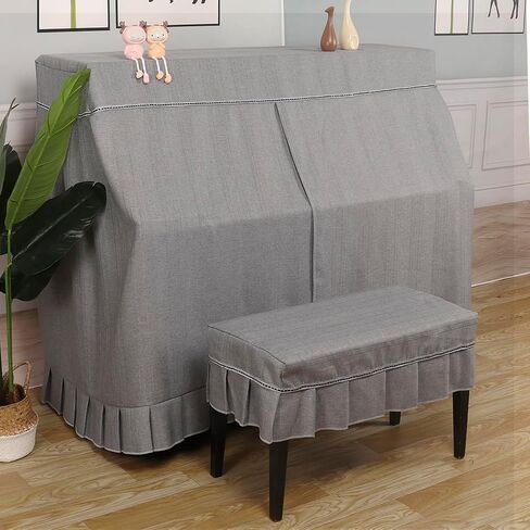 Elegant Upright Piano Cover（ don‘t with Bench Cover）, Gray Thickened Fabric, Decorative Lace Trim, Center-Opening Design, Full Protection,Center-Opening Design for Most Upright Pianos in Kuwait