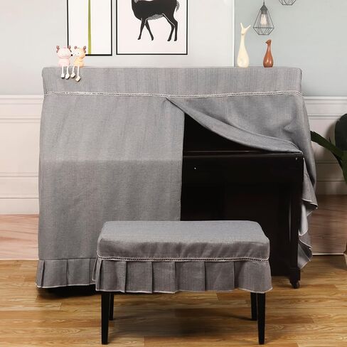 Elegant Upright Piano Cover（ don‘t with Bench Cover）, Gray Thickened Fabric, Decorative Lace Trim, Center-Opening Design, Full Protection,Center-Opening Design for Most Upright Pianos in Kuwait