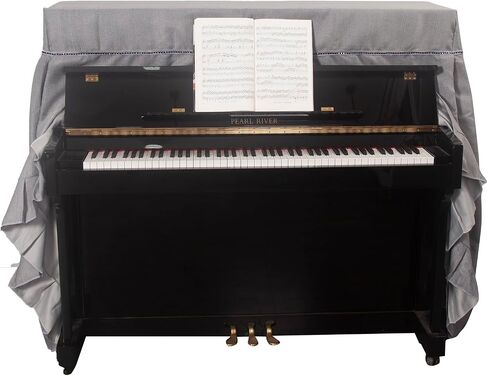Elegant Upright Piano Cover（ don‘t with Bench Cover）, Gray Thickened Fabric, Decorative Lace Trim, Center-Opening Design, Full Protection,Center-Opening Design for Most Upright Pianos in Kuwait