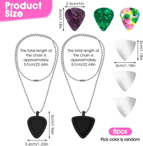 Xindojuz 2 Set Guitar Pick Holder Necklace with 3pcs Stainless Steel Picks & 3 Colorful Celluloid Picks, Small Guitar Pick Storage Keychain Ideal for Electric Guitars, Bass, Ukulele Players in Saudi Arabia