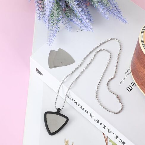 Xindojuz 2 Set Guitar Pick Holder Necklace with 3pcs Stainless Steel Picks & 3 Colorful Celluloid Picks, Small Guitar Pick Storage Keychain Ideal for Electric Guitars, Bass, Ukulele Players in Saudi Arabia