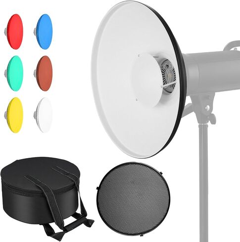 Soonpho 16inch/42cm Bowens Mount Silver Beauty Dish | Soft Light, Portable with Storage Bag, Aluminum Metal, Six-Color Diffuser, Honeycomb Grid, for Strobe Flash ＆ LED Video Light in Saudi Arabia