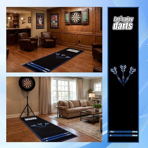 Professional Darts Throw Line Mat 102 x 23.6 Inch, Dual Standard Oche Marked Floor Mat for Steel Tip & Soft Tip Darts, Non-Slip Roll-Up Dart Game Accessory for Home & Tournament Use in Kuwait