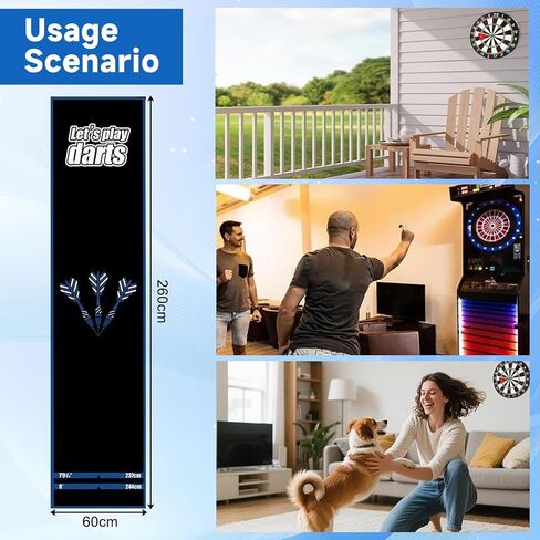 Professional Darts Throw Line Mat 102 x 23.6 Inch, Dual Standard Oche Marked Floor Mat for Steel Tip & Soft Tip Darts, Non-Slip Roll-Up Dart Game Accessory for Home & Tournament Use in Kuwait