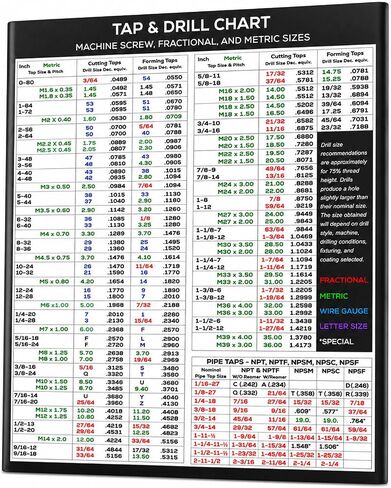 Magnetic Tap Drill Chart, Reference Table for Workshop Garage (8.5"*10.5") | Machine Screw, cm to inches conversion chart, Fractional and Metric Sizes, For CNC Shop, Garage, Toolbox & Woodworkers in Kuwait