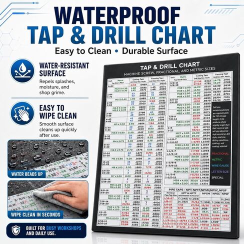 Magnetic Tap Drill Chart, Reference Table for Workshop Garage (8.5"*10.5") | Machine Screw, cm to inches conversion chart, Fractional and Metric Sizes, For CNC Shop, Garage, Toolbox & Woodworkers in Kuwait