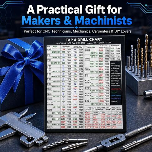 Magnetic Tap Drill Chart, Reference Table for Workshop Garage (8.5"*10.5") | Machine Screw, cm to inches conversion chart, Fractional and Metric Sizes, For CNC Shop, Garage, Toolbox & Woodworkers in Kuwait