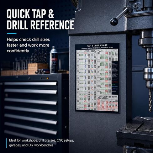 Magnetic Tap Drill Chart, Reference Table for Workshop Garage (8.5"*10.5") | Machine Screw, cm to inches conversion chart, Fractional and Metric Sizes, For CNC Shop, Garage, Toolbox & Woodworkers in Kuwait