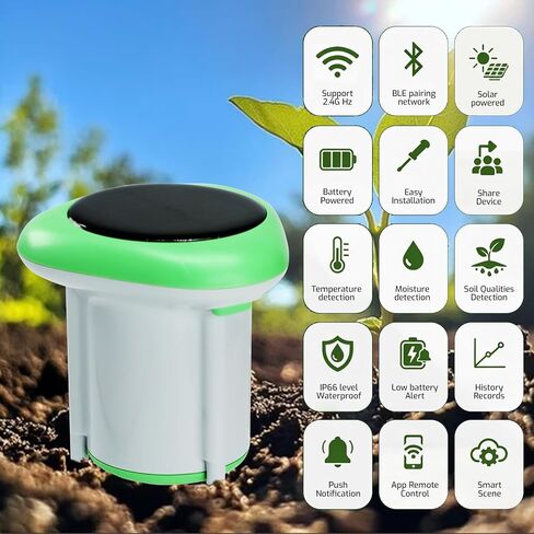 Smart Solar Soil Sensor Wireless Soil Moisture, Temperature & Conductivity Meter WiFi & Bluetooth APP Monitoring |IP66 Waterproof, Solar Powered for Farm, Greenhouse & Garden Care in Kuwait