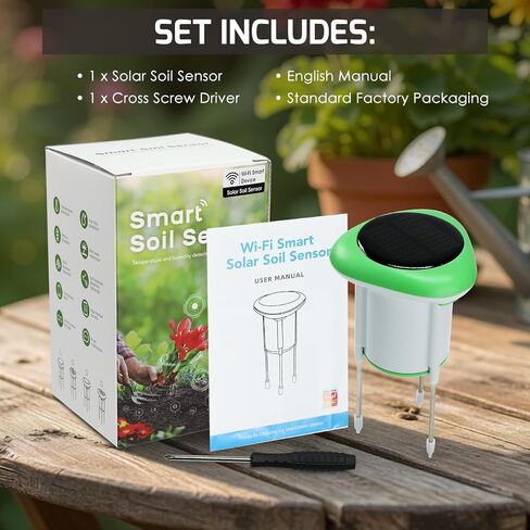 Smart Solar Soil Sensor Wireless Soil Moisture, Temperature & Conductivity Meter WiFi & Bluetooth APP Monitoring |IP66 Waterproof, Solar Powered for Farm, Greenhouse & Garden Care in Kuwait