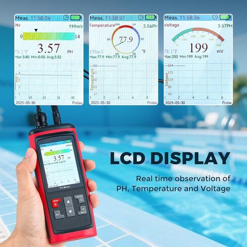 Bonvoisin PH Meter for Water Real-time PH, Temperature, Voltage Measurements in Water with Calibration, Digital PH Tester for Hydroponic Systems, Plant Grow, Pool in Kuwait