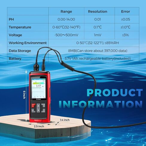 Bonvoisin PH Meter for Water Real-time PH, Temperature, Voltage Measurements in Water with Calibration, Digital PH Tester for Hydroponic Systems, Plant Grow, Pool in Kuwait