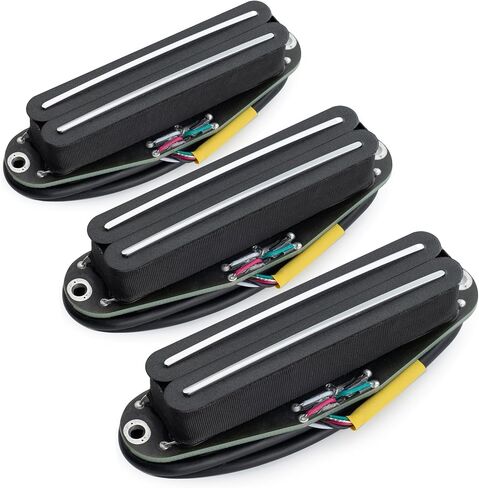 Musiclily Pro ST-DPHC Ceramic Rail Blade Single Coil Sized Humbucker Pickups Set 13.2K Super Distortion for Strat Style Electric Guitar, Black Body Chrome Rail (Set of 3) in Kuwait