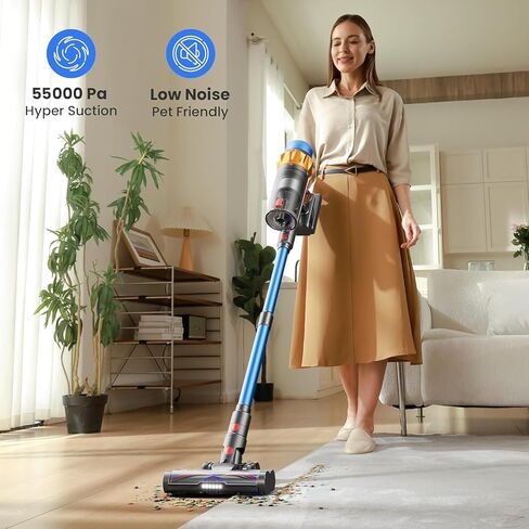 مكنسة كهربائية لاسلكية، 650 وات 55 كيلو باسكال 70 دقيقة مكانس كهربائية للمنزل، مكنسة كهربائية لاسلكية قائمة بذاتها مع مقاومة للتشابك، مكنسة لاسلكية خفيفة الوزن للأرضيات الصلبة / السجاد / شعر الحيوانات الأليفة in Kuwait