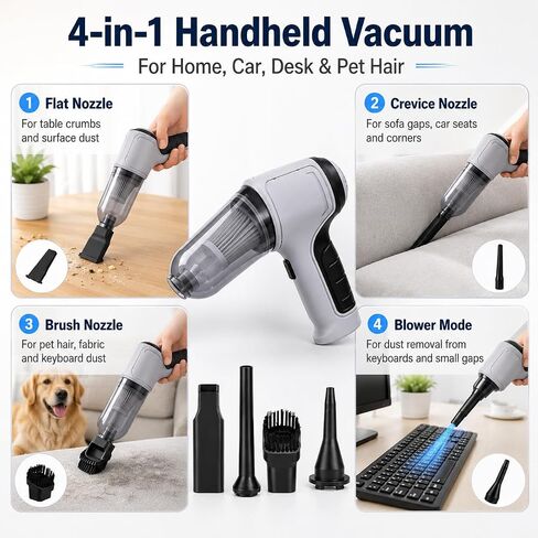 Cordless Handheld Vacuum Cleaner, Portable Rechargeable Mini Vacuum, Powerful Suction Hand Held Vacuum for Car Home Office Pet Hair Dust Cleaning in Kuwait