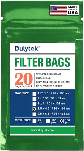 Dulytek Premium Nylon 20 Pcs Filter Bags, 160 Micron, 2.5" x 4.5", Double-Stitching, Zero Blowouts, Made in the USA in Kuwait