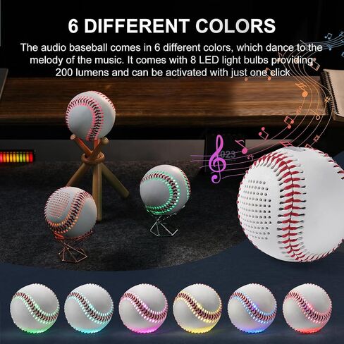 INLOOKEE Glow in The Dark Bluetooth Speaker Baseball - Portable LED Light Show Ball with 8H Playtime, Rechargeable Wireless Speaker Gift for Baseball Fans in Saudi Arabia