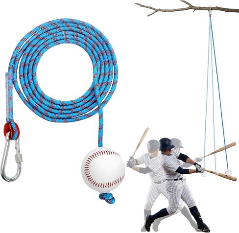 Tebery Baseball Batting Hitting Trainer with 10 FT Adjustable Rope, Softball Hanging Swing Trainer for Solo Practice, Portable Baseball Practice Training Equipment for Backyard Gym Indoor Outdoor Use in Kuwait