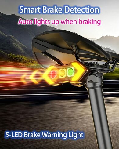 Bicycle Turn Signals, USB Rechargeable Bike Tail Light with 5 LEDs, 6 Lighting Modes, Smart Brake Sensing,Auto Brake Light, Dual Mounting Options, USB-C Charging in Kuwait