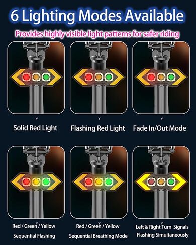Bicycle Turn Signals, USB Rechargeable Bike Tail Light with 5 LEDs, 6 Lighting Modes, Smart Brake Sensing,Auto Brake Light, Dual Mounting Options, USB-C Charging in Kuwait