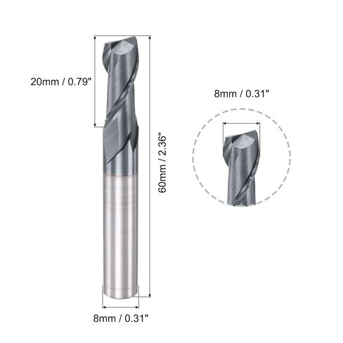Square Nose End Mill, 8mm Tip Dia Solid Carbide AlTiN Coated CNC Router Bits 2 Flute Spiral Milling Cutter HRC45 with 8mm Shank 60mm (2.36-inch) Length in Kuwait