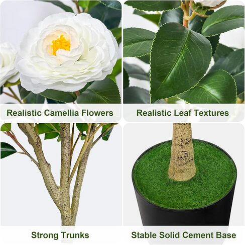 4Ft Artificial Camellia Tree 1 Pack Artificial Plants with Red Flower Pots Faux Camellia Plant for Indoor Outdoor Front Door Patio Christmas Home Decor in Saudi Arabia