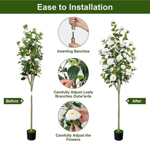 4Ft Artificial Camellia Tree 1 Pack Artificial Plants with Red Flower Pots Faux Camellia Plant for Indoor Outdoor Front Door Patio Christmas Home Decor in Saudi Arabia