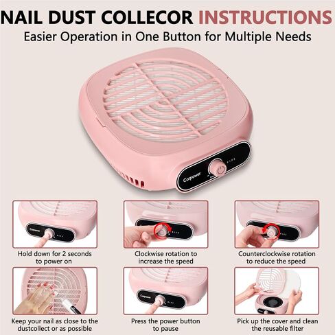 جامع غبار الأظافر ، Turbo Dust Collector Professional Turbo Collector Tech مع مرشح قابل لإعادة الاستخدام ، أداة قابلة للتفريغ ، أداة مروحة الغبار ، أداة مانيكور لتلميع الأظافر ، الصالون والمنزل (أبيض) in Kuwait