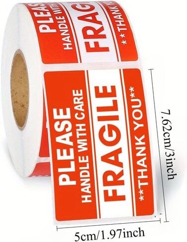 500 Pcs Fragile Stickers, Handle with Care Shipping Labels, Self-Adhesive Warning Decals for Parcels & Boxes in Kuwait