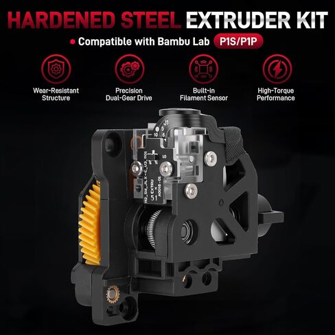 Stainless Steel Extruder Dual Gears Unit Compatible with Bambu Lab P1P P1S 3D Printers, Dual Gear Design, Supports Filament Runout Detection in Kuwait