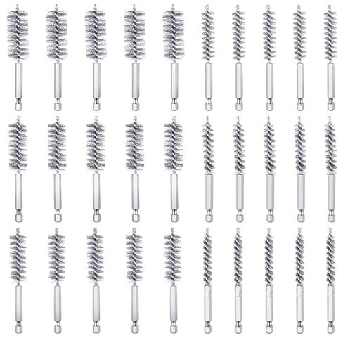 30pcs Wire Bore Brush Set with 1/4" Hex Shank for Power Drill - 6 Sizes (8/10/12/15/17/19mm) Stainless Steel Tube Cleaning Brushes in Kuwait