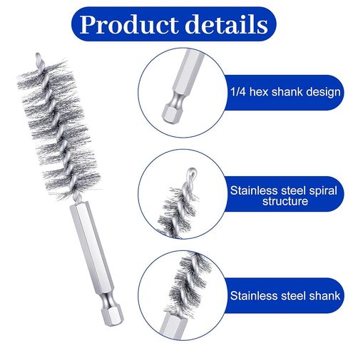 30pcs Wire Bore Brush Set with 1/4" Hex Shank for Power Drill - 6 Sizes (8/10/12/15/17/19mm) Stainless Steel Tube Cleaning Brushes in Kuwait