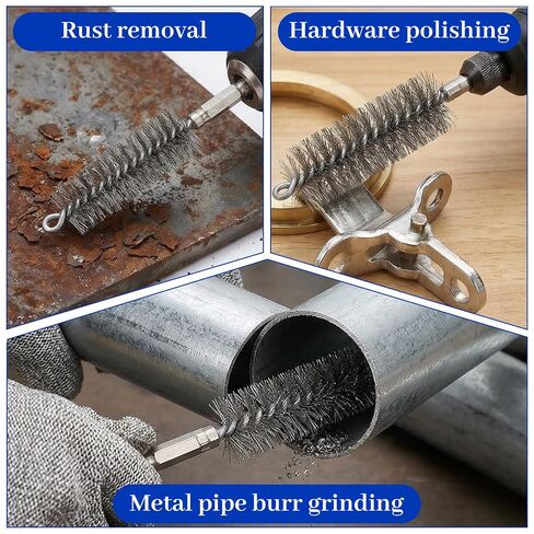30pcs Wire Bore Brush Set with 1/4" Hex Shank for Power Drill - 6 Sizes (8/10/12/15/17/19mm) Stainless Steel Tube Cleaning Brushes in Kuwait