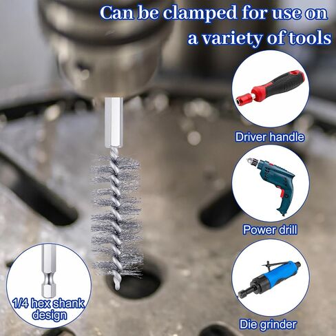 30pcs Wire Bore Brush Set with 1/4" Hex Shank for Power Drill - 6 Sizes (8/10/12/15/17/19mm) Stainless Steel Tube Cleaning Brushes in Kuwait