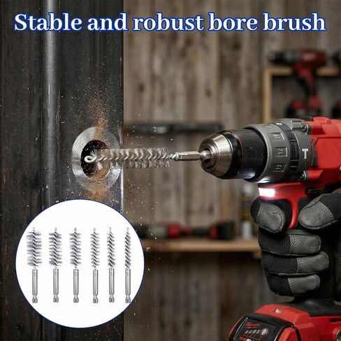 30pcs Wire Bore Brush Set with 1/4" Hex Shank for Power Drill - 6 Sizes (8/10/12/15/17/19mm) Stainless Steel Tube Cleaning Brushes in Kuwait