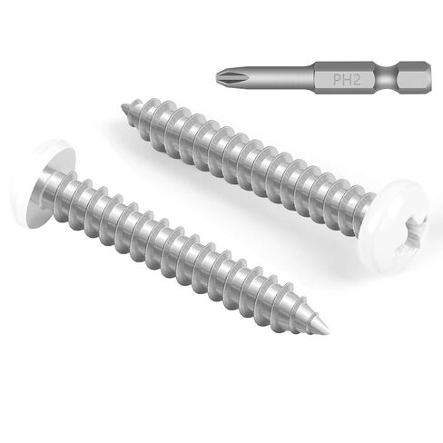 100 PCS #8 x 5/8" White Head Sheet Metal Screws, Pan Head Phillips Fast Self Tapping Screws, Round Head Wood Screws, Screwdriver Bit Included in Kuwait