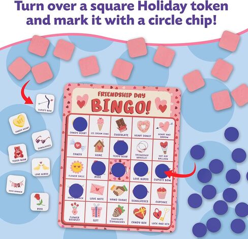 Peaceable Kingdom Holiday Bingo - 4 Holiday Themes, Up to 28 Players - Valentines Day, St Patricks Day, Halloween, & Christmas - Complete Bingo Set with Boards, Chips & Tokens in Kuwait