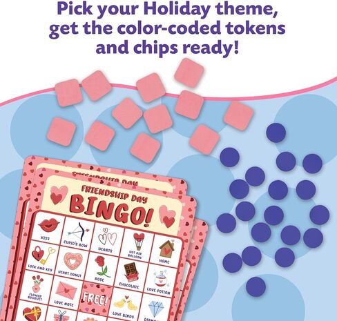 Peaceable Kingdom Holiday Bingo - 4 Holiday Themes, Up to 28 Players - Valentines Day, St Patricks Day, Halloween, & Christmas - Complete Bingo Set with Boards, Chips & Tokens in Kuwait