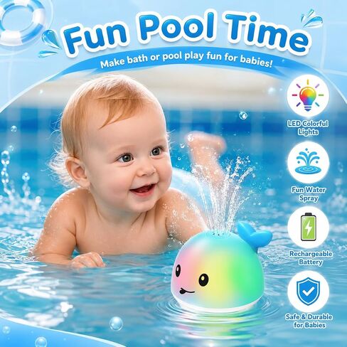 Gigilli Whale Bath Toy Sprinkler - Light Up Bath Toys for Kids Ages Infant Baby Toys - Toddler Bathtub Pool Water Table Toys Year Boys Girls Gifts Birthday Gifts in Saudi Arabia
