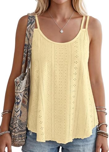 AURUZA Tank Top for Women Eyelet Sleeveless Camisole Casual Spaghetti Strap Scoop Neck Cami Loose Fit Summer Beach Vacation in Saudi Arabia