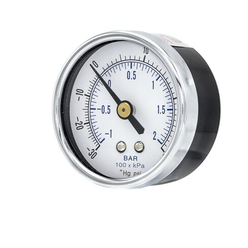 Dry Center Back Mount Vacuum Gauge with 2" Dial, 30" VAC/0/30 PSI, (-30-30 PSI), 1/8" Male NPT, Chrome Bezel, Brass Internals and Plastic Lens (1) in Kuwait