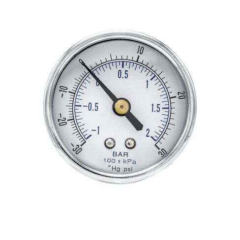 Dry Center Back Mount Vacuum Gauge with 2" Dial, 30" VAC/0/30 PSI, (-30-30 PSI), 1/8" Male NPT, Chrome Bezel, Brass Internals and Plastic Lens (1) in Kuwait