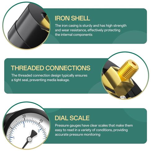 مقياس ضغط مضخة الآبار 0-60PSI مقاس 2 بوصة، حامل خلفي 1/8 بوصة NPT، دقة 3-2-3%، للأنبوب، مضخة المياه، الغاز، السائل، اختبار الضغط in Kuwait