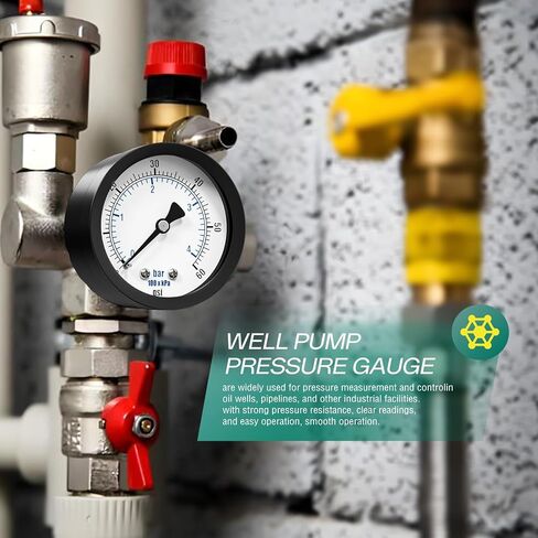 مقياس ضغط مضخة الآبار 0-60PSI مقاس 2 بوصة، حامل خلفي 1/8 بوصة NPT، دقة 3-2-3%، للأنبوب، مضخة المياه، الغاز، السائل، اختبار الضغط in Kuwait