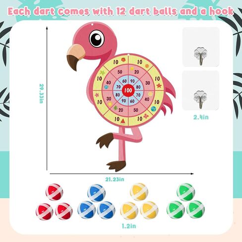 لوح رمي السهام فلامنغو كبير مقاس 29 بوصة، مجموعة لوحة رمي السهام في هاواي Hello Summer Dart Shooting Fun Party Play Game Toys لوازم الحفلات الاستوائية مع 12 كرة لاصقة وخطاف in Kuwait