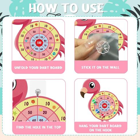 لوح رمي السهام فلامنغو كبير مقاس 29 بوصة، مجموعة لوحة رمي السهام في هاواي Hello Summer Dart Shooting Fun Party Play Game Toys لوازم الحفلات الاستوائية مع 12 كرة لاصقة وخطاف in Kuwait